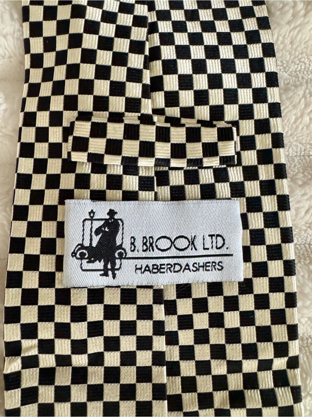 B. Brook Ltd. Haberdashers Vintage Checkered Tie Cream Black Chess Board